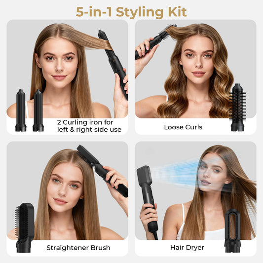 5 in 1 Blow Dry Brush | Multi Hair Styler for All Hair Lengths - Black