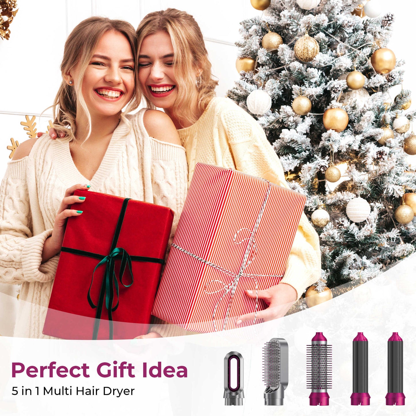 5 in 1 Blow Dry Brush | Multi Hair Styler for All Hair Lengths - Rose Red