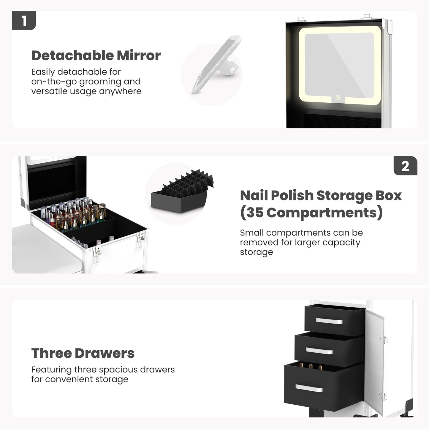 New Upgrade Rolling Manicure Table Portable Nail Tech Desk - White