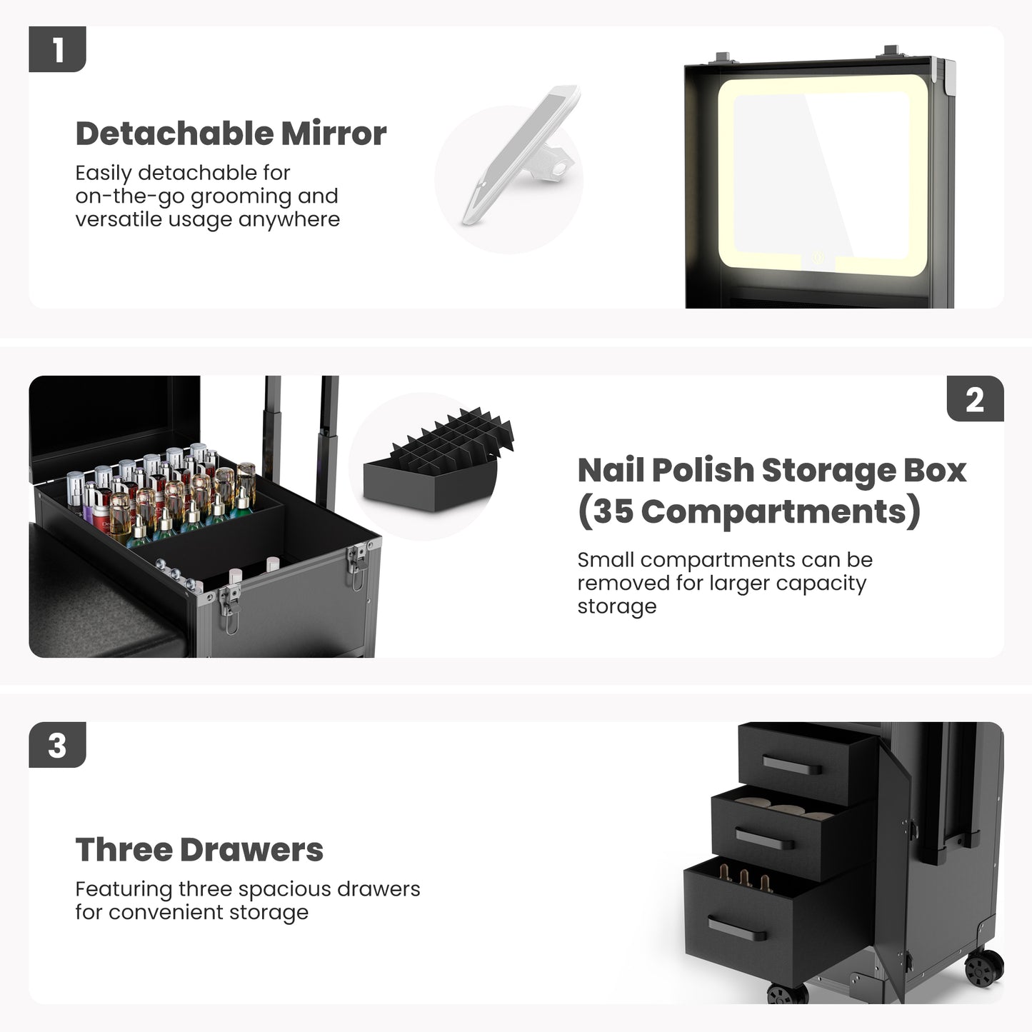 New Upgrade Rolling Manicure Table Foldable Nail Tech Desk - Black
