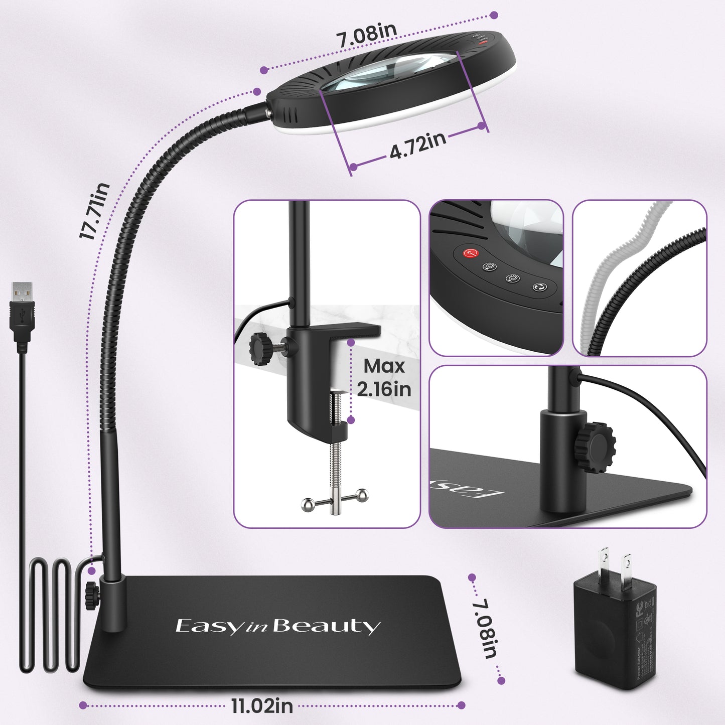 EasyinBeauty 8X Magnifying Glass with Light and Stand