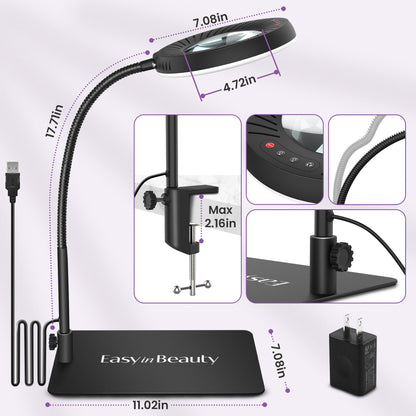 EasyinBeauty 8X Magnifying Glass with Light and Stand