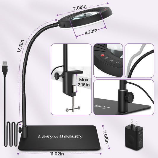 EasyinBeauty 8X Magnifying Glass with Light and Stand