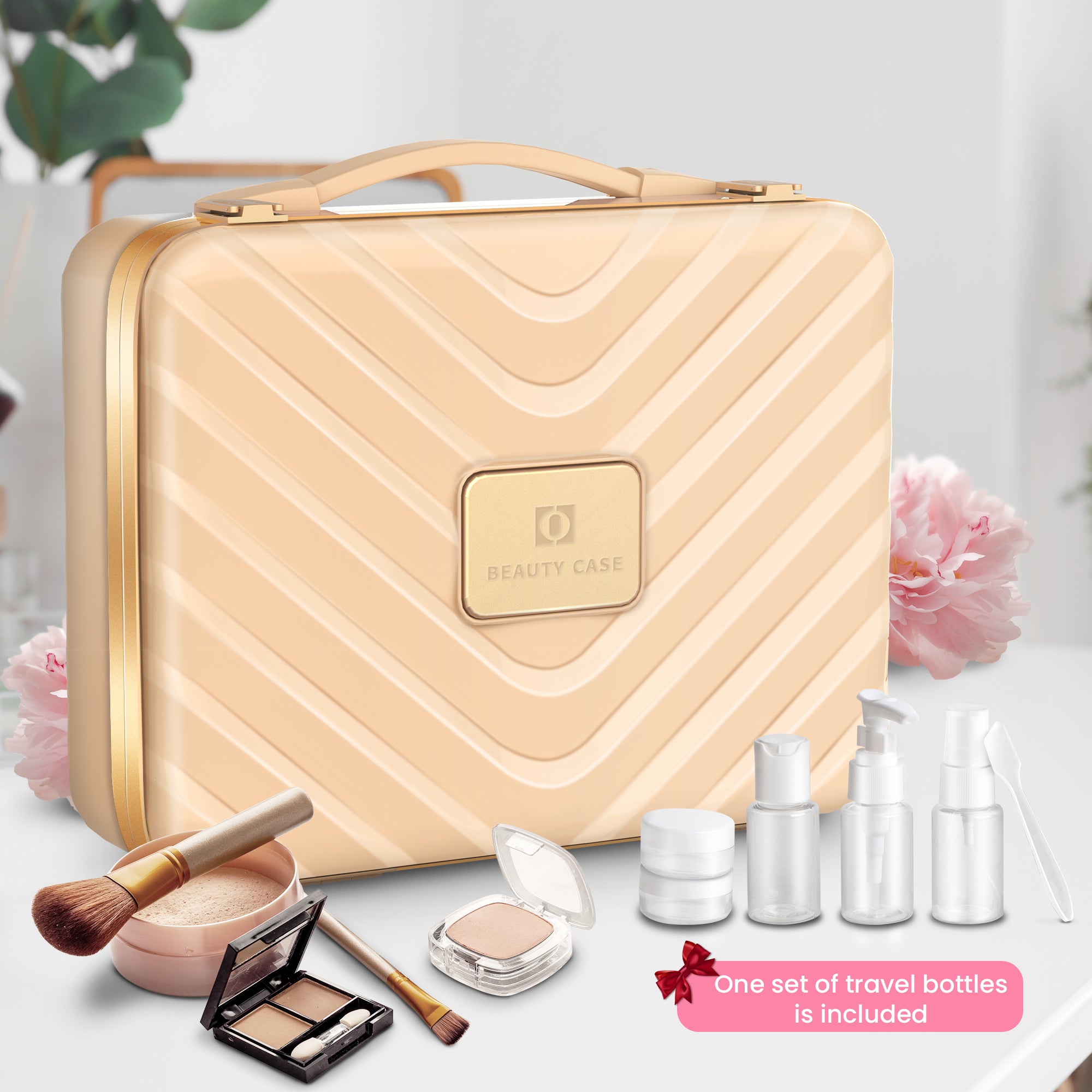 EASYINBEAUTY Travel Makeup Case with Lighted Mirror - Pink