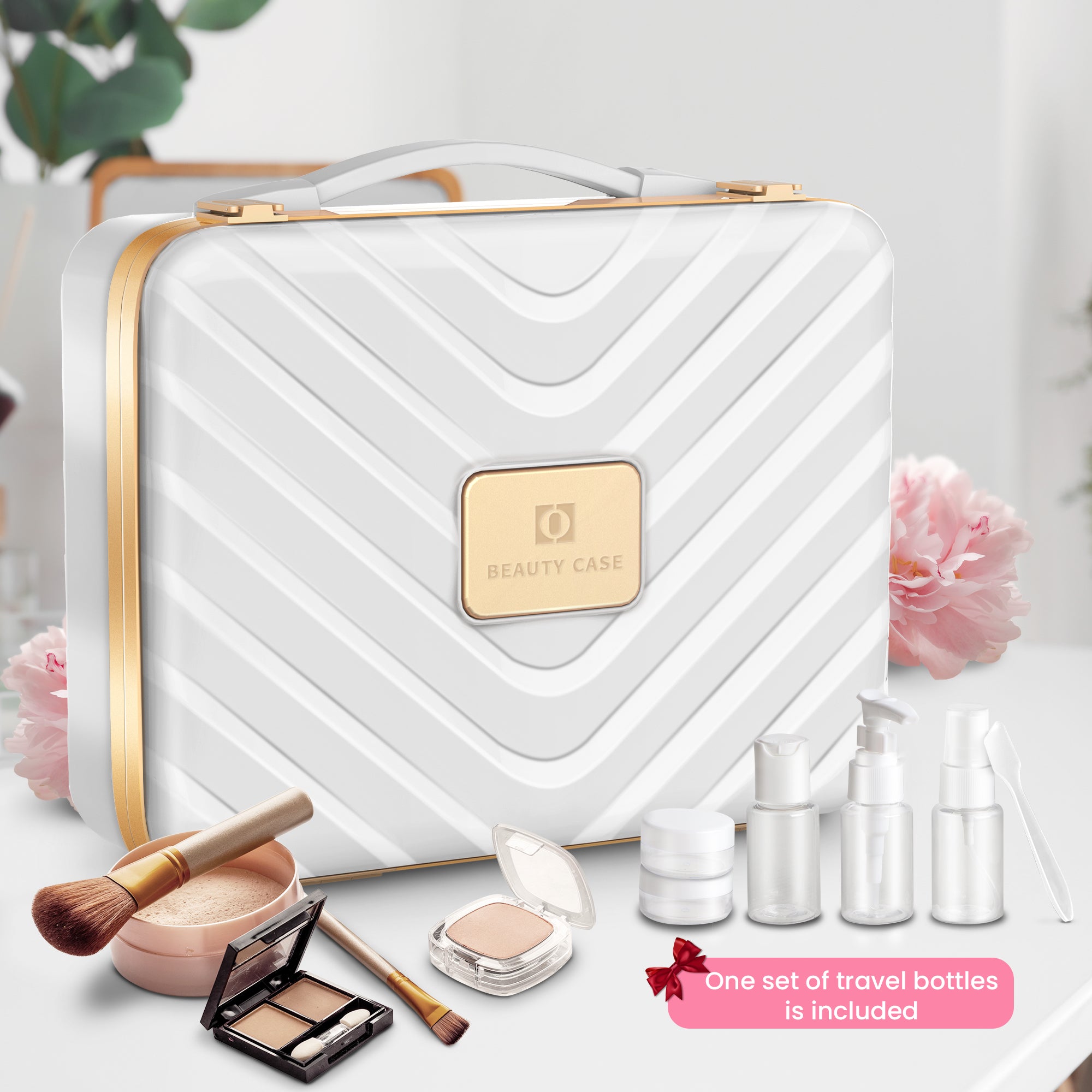 EASYINBEAUTY Travel Makeup Case with Lighted Mirror - White