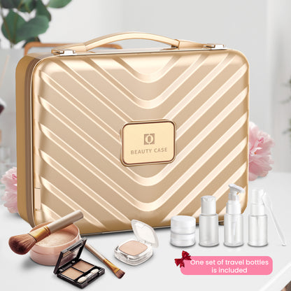 EASYINBEAUTY Travel Makeup Case with Lighted Mirror - Gold