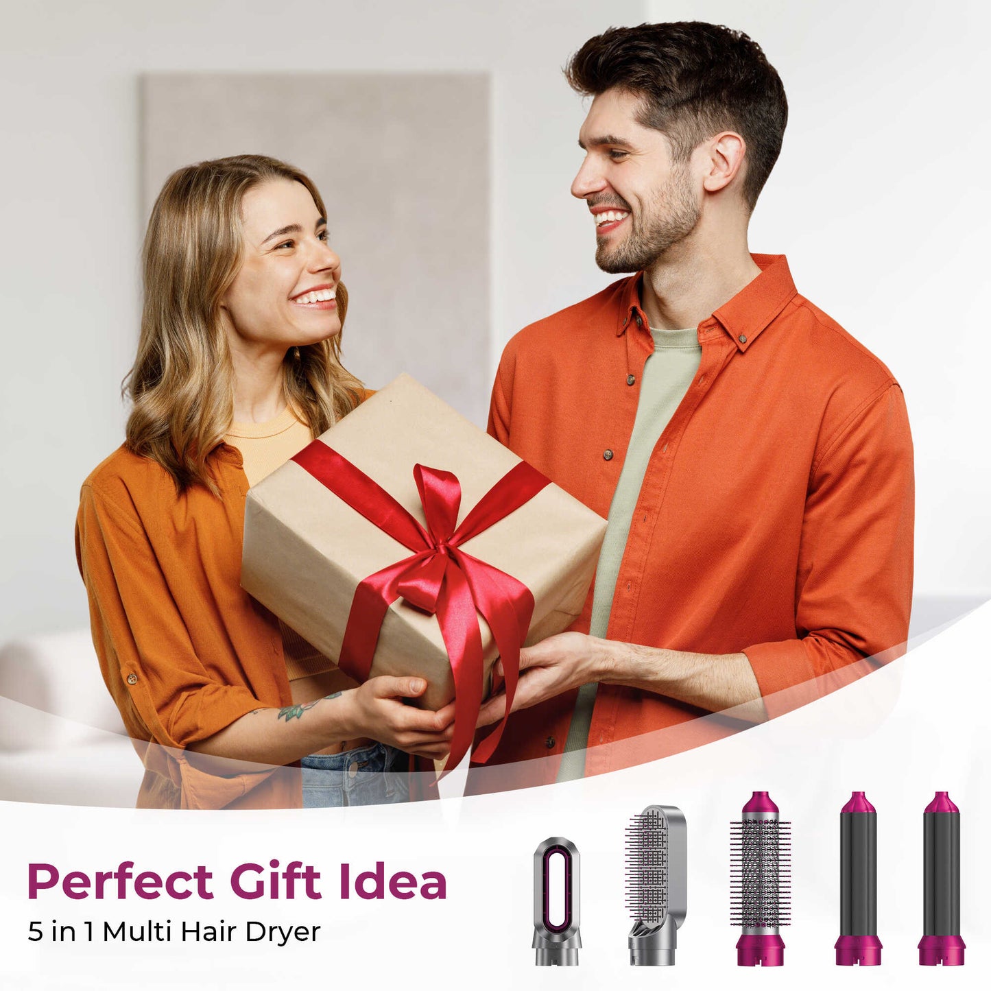 5 in 1 Blow Dry Brush | Multi Hair Styler for All Hair Lengths - Rose Red