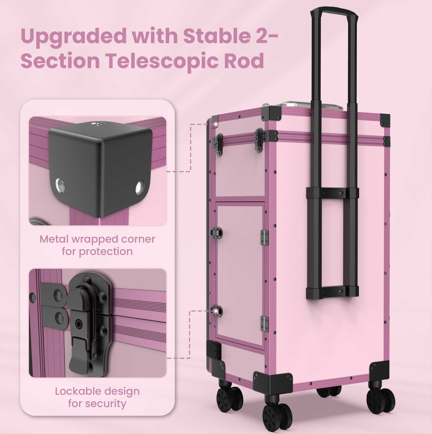 New Upgrade Rolling Manicure Table Folding Nail Tech Desk - Pink