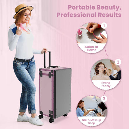 New Upgrade Rolling Manicure Table Folding Nail Tech Desk - Pink