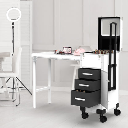 New Upgrade Rolling Manicure Table Portable Nail Tech Desk - White