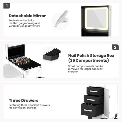 New Upgrade Rolling Manicure Table Portable Nail Tech Desk - White