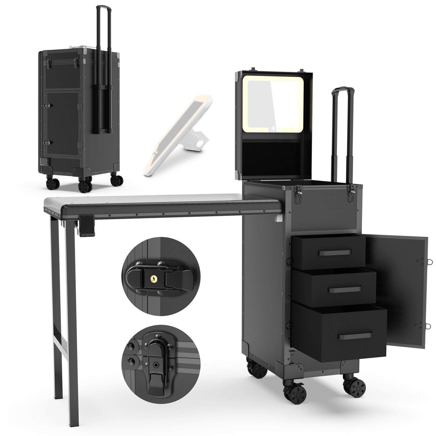 New Upgrade Rolling Manicure Table Foldable Nail Tech Desk - Black