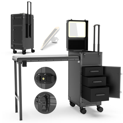 New Upgrade Rolling Manicure Table Foldable Nail Tech Desk - Black
