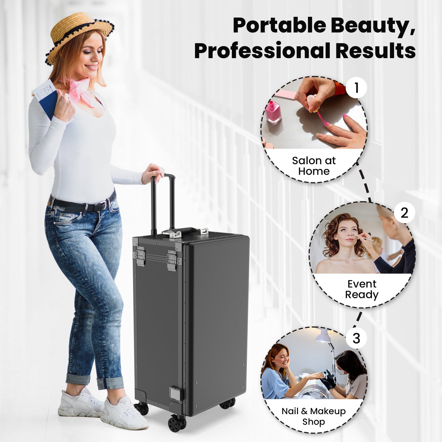 New Upgrade Rolling Manicure Table Foldable Nail Tech Desk - Black