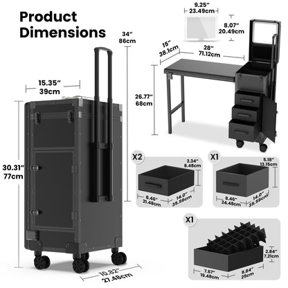 New Upgrade Rolling Manicure Table Foldable Nail Tech Desk - Black