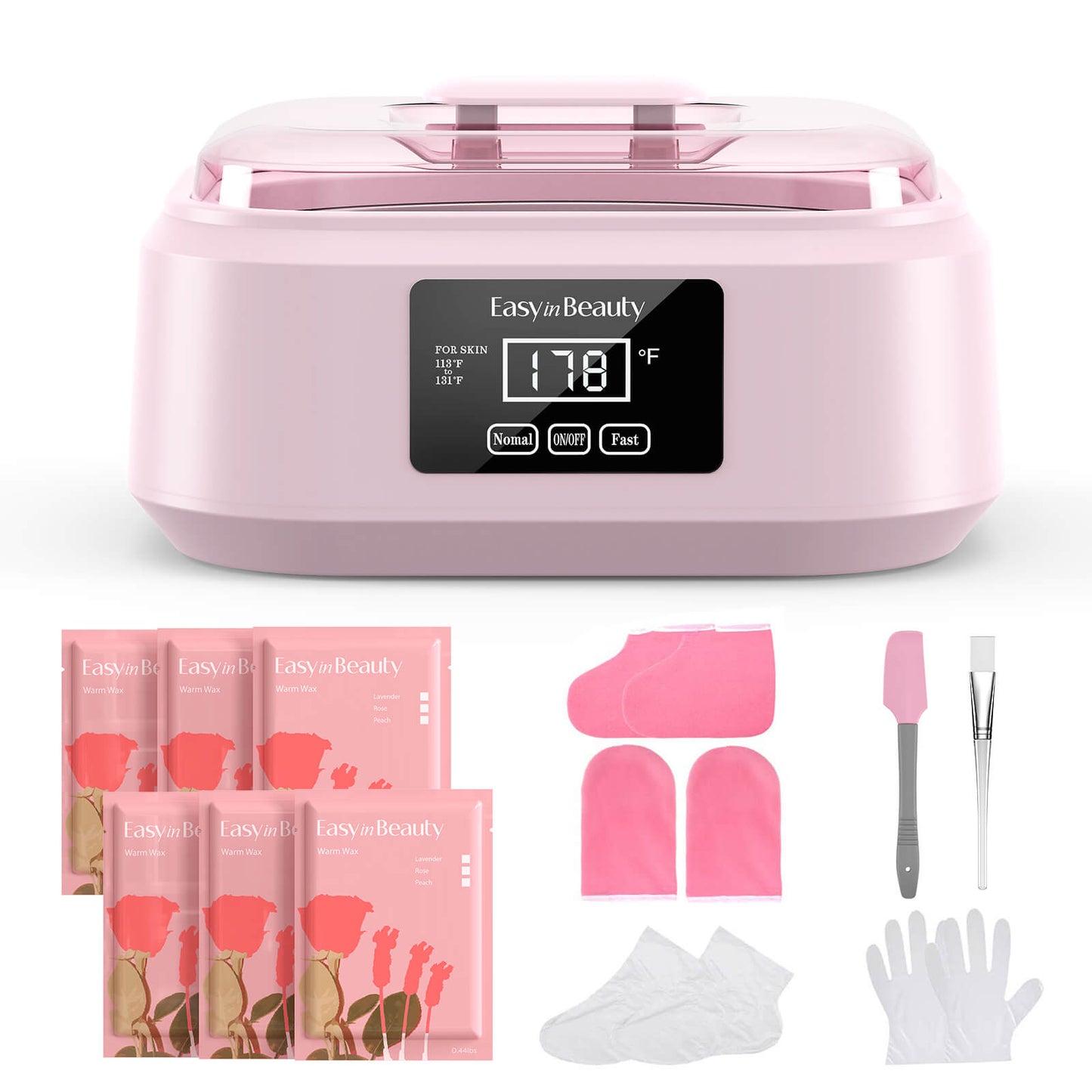 pink wax machinwith 6 bags of rose wax bean