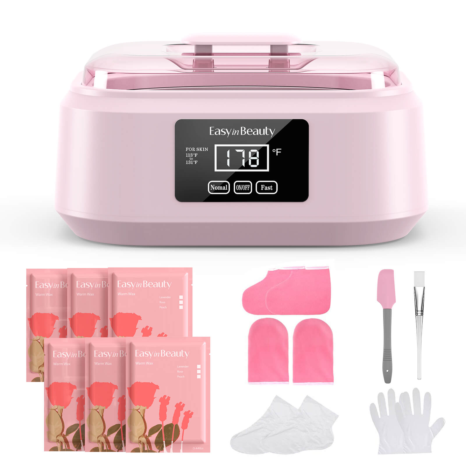 pink wax machinwith 6 bags of rose wax bean